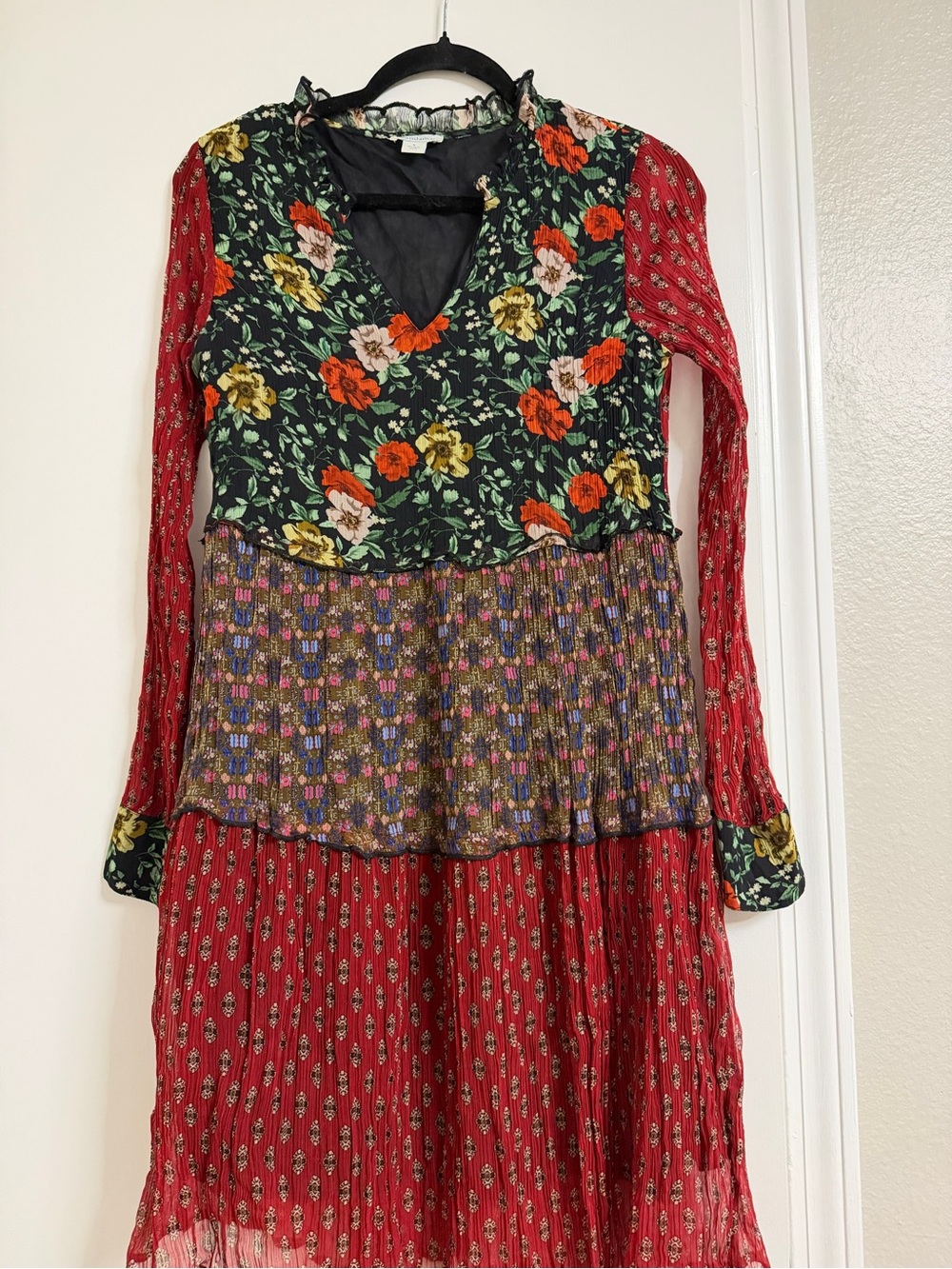 Sundance Mixed-Print Tiered Maxi Dress - Red, Black, Green, Yellow